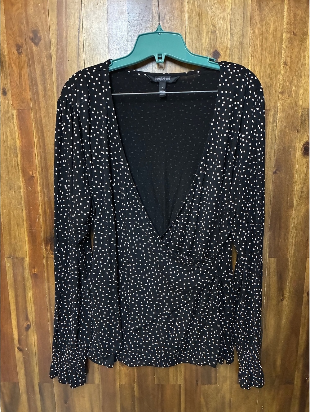 Long Tall Sally Black Polka Dot Wrap Top Size Large Y2K Going Out Blouse